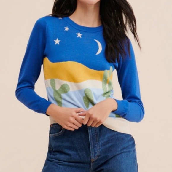 Modcloth Sweaters - ModCloth Blue Desert Moonscape Sweater
